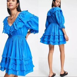 Topshop Vibrant Blue Ruffle Mini Dress
